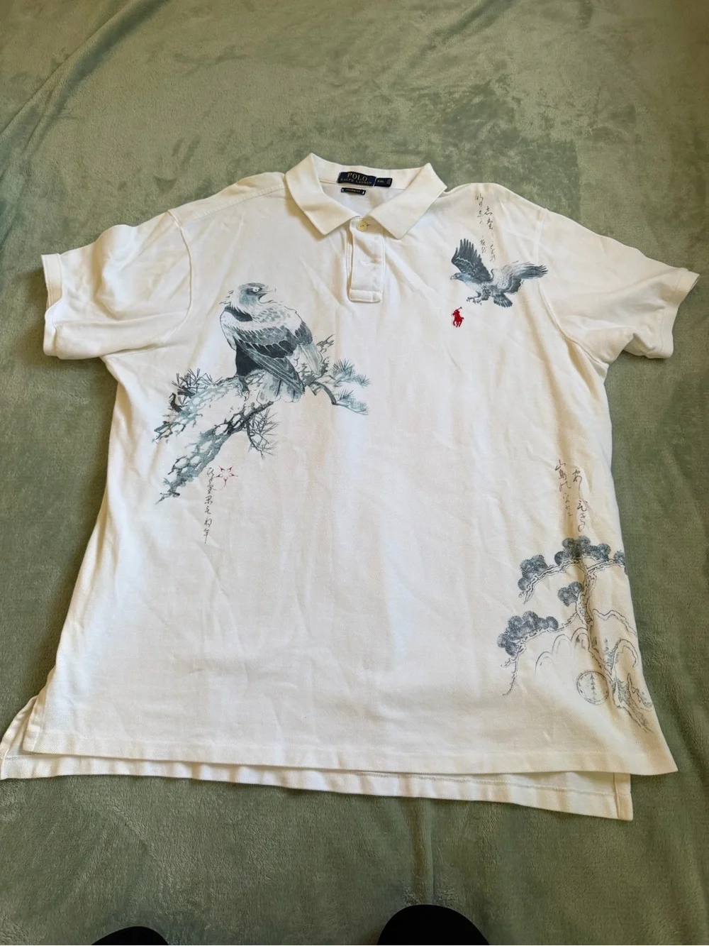 Polo Ralph Lauren XXL Custom Fit Japanese Eagle Graphic Polo Shirt Vintage